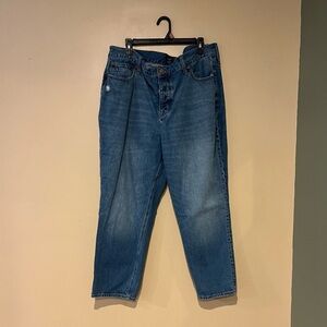 J Crew Women's Sz 34 High Rise Straight Denim Blue Jeans Medium Wash Button Fly